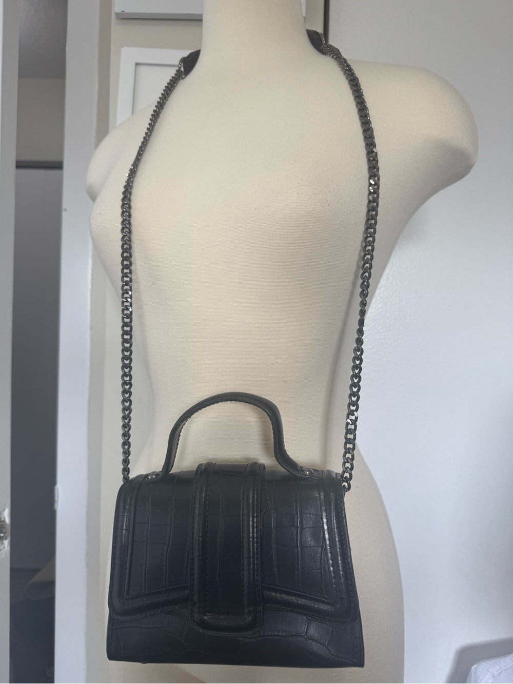 Zara Mini City Black Croc-Embossed Top Handle Shoulder Bag - Picture 4 of 12